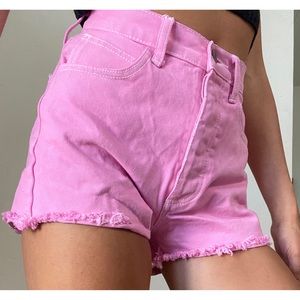 High Waisted Denim Shorts - Pink